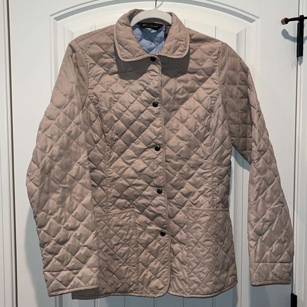 Tan Eddie Bauer preppy quilted goose down barn coat jacket neutral quality Small